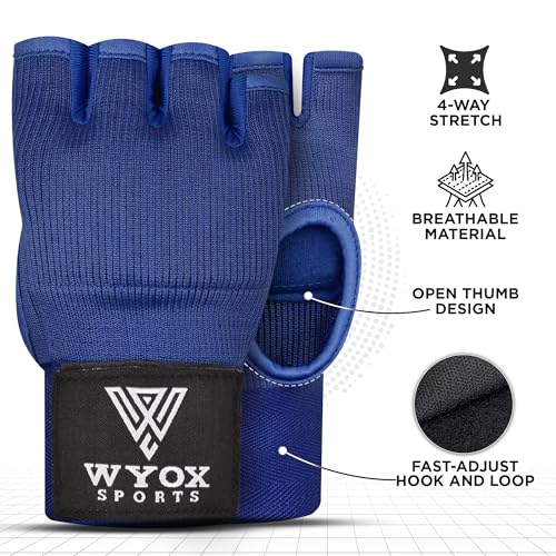 WYOX Boxing Hand Wraps Inner Gloves & Curved Focus Mitts Bundle for Men & Women Adults – 80cm Wrist Support, Gel Padding, MMA Muay Thai Kickboxing Training Gloves & Pads