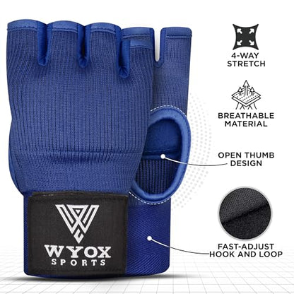 WYOX Boxing Hand Wraps Inner Gloves & Curved Focus Mitts Bundle for Men & Women Adults – 80cm Wrist Support, Gel Padding, MMA Muay Thai Kickboxing Training Gloves & Pads