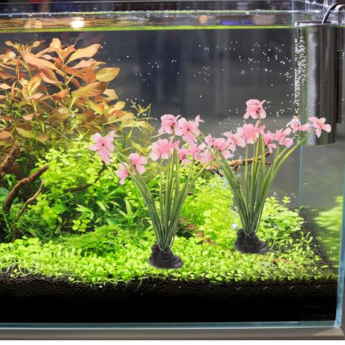UPKOCH Pink Artificial Aquarium Plants with Black Bases, 2 Pack | Fish Tank Plant Decor, Floral Accents for Aquarium Layouts, Themed Tanks and Decorative Displays