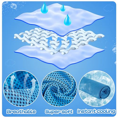 4 Pack Mini Cooling Towels (30"x9") - Kids Cooling Towel, Soft Breathable Cooling Neck Wraps with UPF 50 Sun Protection for Boys Girls Running Exercise Parent-child Activities School Outdoor Sports - color: Blue & Grey & Green & Magenta