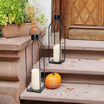 HPC Decor 55.9cm(22인치) 48.3cm(19인치) 랜턴 장식, 깜박이는 타이머 양초 포함 - 대형 톨 블랙 메탈 캔들 랜턴 2개 세트 - 실내, 실외, 탁상, 현관을 위한 현대적인 농가 장식 (유리 없음) - size: 22inch and 19inch（Black）