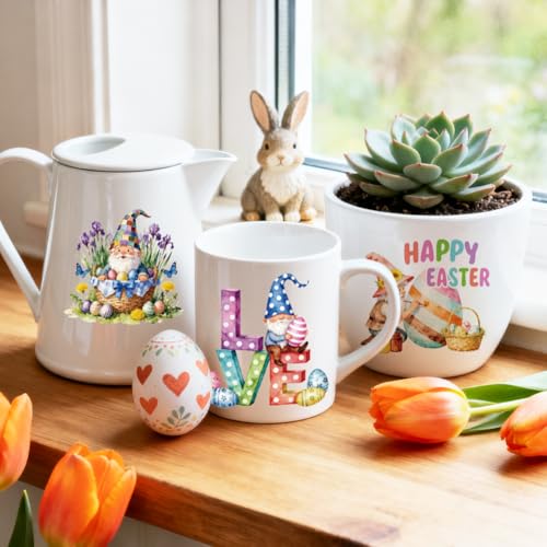 Peacoblue Easter Gnomes Rub On Transfers for Craft, Transfer Sticker | 18 Sheets UV DTF Transfers, Waterproof Rub On Decals for Wood, Glass, Furniture, Tumblers & Home Decor Crafts - style: Easter Gnomes with Eggs