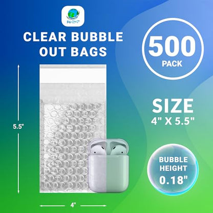 Shipping Bubble Bag, 4 x 5.5 Inches. 500 Pack Clear Bags for Packaging. Self Seal Bubble Pouches for Packing. Waterproof Polyethylene Storage Moving Bags. Packing Materials for Fragile Items - size: 4" x 5.5" / 500 Pack