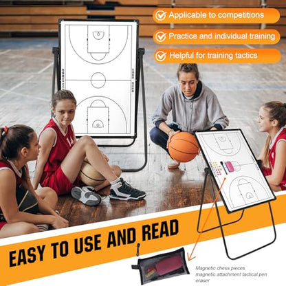 Double-Sided Adjustable Football Coaching Whiteboard with Wheels (Basketball-A)