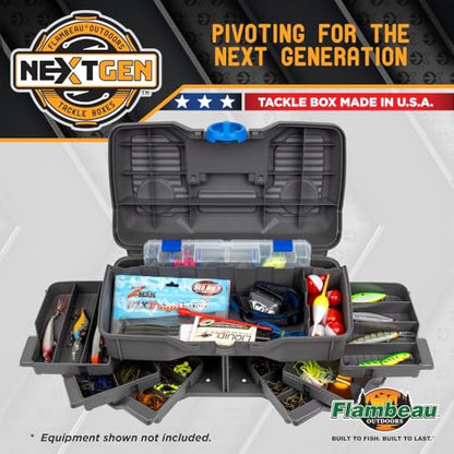 Flambeau Outdoors 660NGAK Next Gen 6/0 Large Fishing Tackle Box - 6 Pivot Trays, 32 Compartments, Includes 25-piece Tackle Kit, Fishing Tackle and Gear Storage, Fishing Lure Organizer, Dark Gray