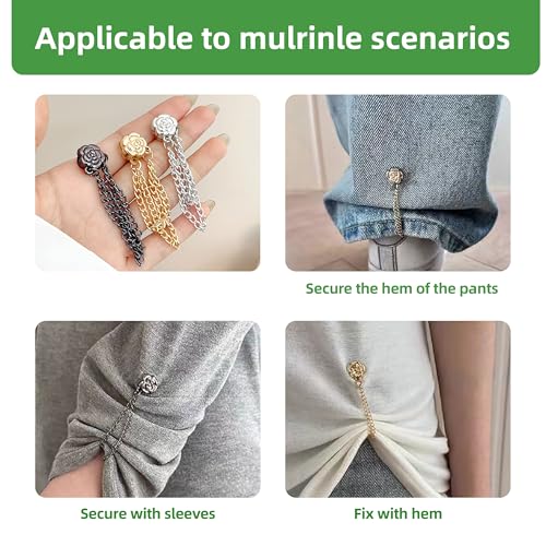 Magnetic Clips for Clothing - 6 Pcs Strong Hijab Magnets, No Damage Shirt & Sweater Clip, Adjustable Pant Hem Cincher with Chain for Women