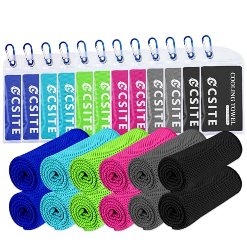 CSITE 12 Pack Cooling Towels Bulk (47"x12") for Neck and Face, Ice Towel for Hot Weather, Soft Breathable Chilly Gym Towels, Microfiber Towel for Work Out, Yoga, Running, Camping & More Activities - color: Dark Blue*2/Lake Blue*2/Rose Red*2/Green*2/Dark G