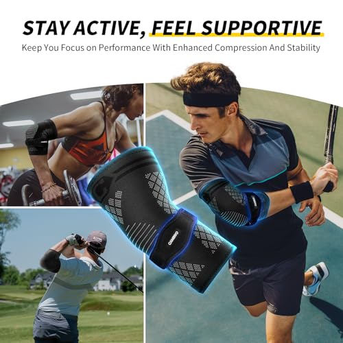 CAMBIVO 2 Elbow Sleeves and 1 Tennis Elbow Strap Set for Tendonitis Relief | Counterforce Pad Targets Extensor Pain, Adjustable Hook-and-Loop Fit, Breathable 3D Knit Sleeve, 2+1 Combo Set, Men & Women - color: Black(2Pcs Elbow Sleeve+1Pcs Elbow Strap), si