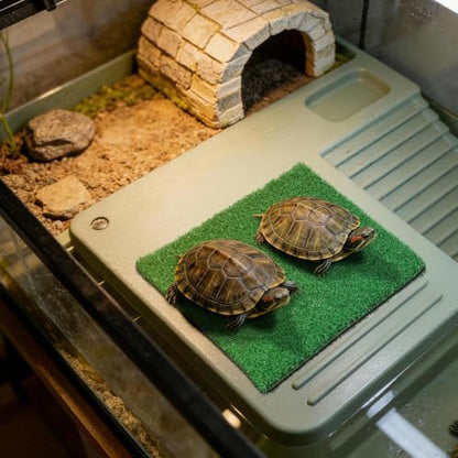 Toddmomy Turtle Terrace Artificial Grass Mat with Climbing Ramp Square Fake Turf Patch for Aquarium and Reptile Tank Outdoor Indoor Turtle Floating Dock and Pet Basking .84X9.84In