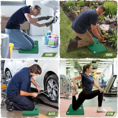 RUGGED RHINO Heavy Duty Patent Pending Kneeling Pad, Shock Absorbent Thick Knee Pads, Holds Up to 300 lbs, Protect Knees from Hard Concrete Surfaces, For Mechanics, Yard Gardening, Gym, Pine Green - color: Pine Green
