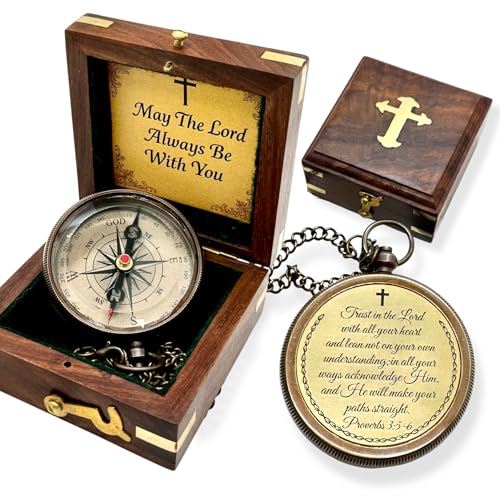 Trust Lord Compass – Religious Brass Compass Gift with Bible Proverb Engraved – Christian Inspirational Gift for Men, Faith-Based Graduation, Birthday, Gift for Son, Holy Gift - style: Trust Lord - Antique Locket