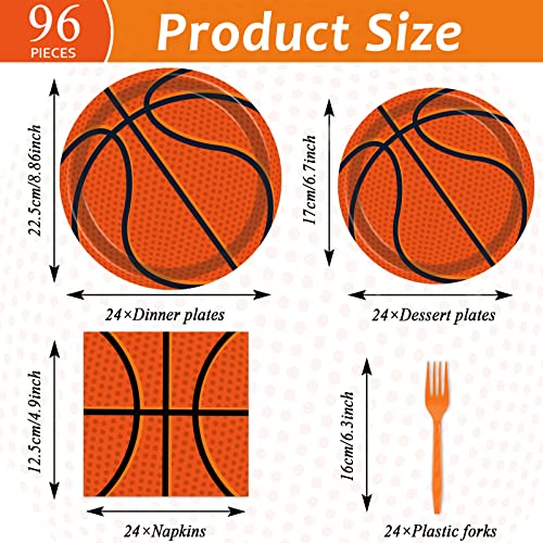 96Pieces Basketball Tableware Set Sport Party Disposable Plates Napkins Fork Basketball Birthday Party Decorations For Teenagers Kids Boys Baby Basketball Team Party Supplies Serves 24 Guests - style: Basketball