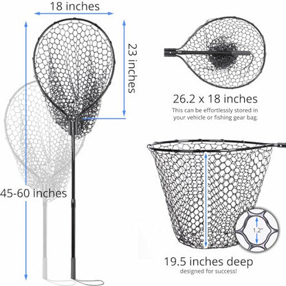High Strength Large Landing Net - Rubber Fishing Net with Long Telescoping Handle & Soft Rubber Netting, Landing Nets for Fishing, Ideal for Boat, Pier, River Angling - style: L - Full Rubber Netting