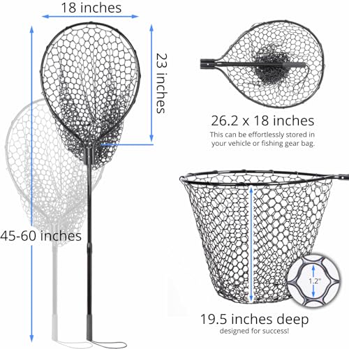 High Strength Large Landing Net - Rubber Fishing Net with Long Telescoping Handle & Soft Rubber Netting, Landing Nets for Fishing, Ideal for Boat, Pier, River Angling - style: L - Full Rubber Netting