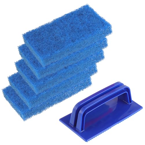 5 Pack Electric Cleaning Brush Pad Kitchen Bathroom Household Cleaning Pad Swimming Pool wall Cleaning Brush Heavy Duty Griddle Scrubber Scouring Pad and 1 Pack Handle kit(Blue) - color: Blue