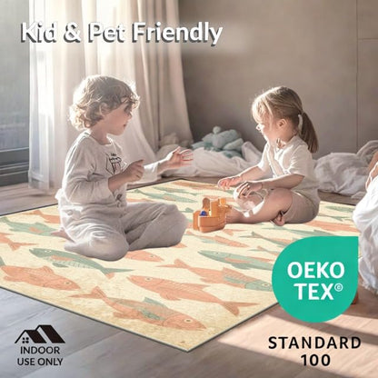 8'x10' Washable Flatwoven Rug, Teal Distressed Cartoon Stain Resistant Extra Large Carpet for Dining Room, Large Office, Lounge, Non-Slip Chair-Friendly Mat | Ref:1885579 - color: Beige/Pattern 42, size: 8' x 10' (Rectangular)
