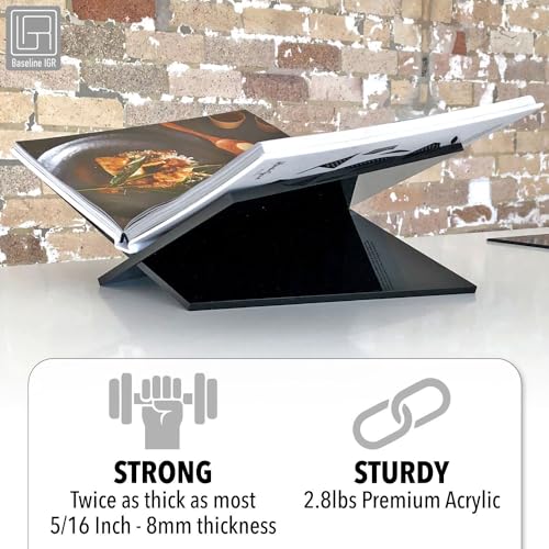 Large Black Acrylic Book Stand, 12.5" x 9.5" x 5.5”, Acrylic Book Holder, Open Bookstand for Display and Reading Cookbooks, Art Books, Bibles, Magazines - Home and Office - color: Black, size: Large
