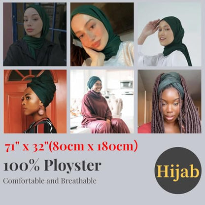 Harewom Muslim Hijab for Women Soft Stretch Headscarf Large Plain Turban Wrap Shawl Head Wrap for Everyday Wear - color: Dark Green Hijab Headscarf