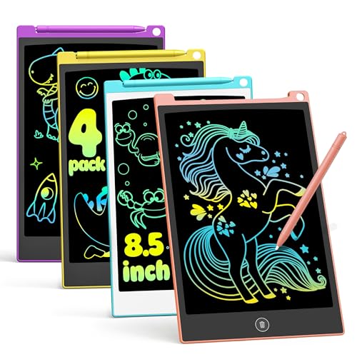 TECJOE 4 Pack LCD Writing Tablet for Kids, 8.5 Inch Toddlers Drawing Tablet - color: Blue & Pink & Yellow & Purple