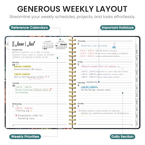 Planner 2026–2027, Academic Monthly Weekly Spiral Calendar, July 2026 – June 2027, Hardcover Agenda Notebook with Tabs, 6.3" x 8.5", Perfect for Students, Teachers, School & Daily Planning - Turtle Meeting - color: Q-Turtle Meeting, size: (6.3"x8.5")a5