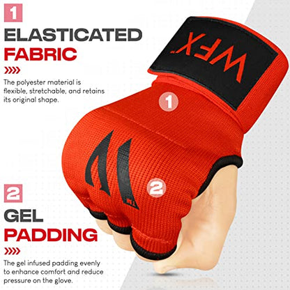 WFX Kids Junior Boxing Hand Wraps Inner Gloves Gel Padded Elasticated Padded Fist Under Gloves Pair Combat Sports for Young Fighters Gel Boxing Hand Wraps - color: Red