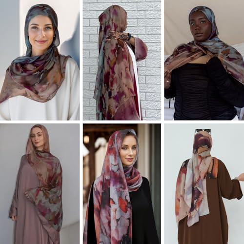 ZGMYC Watercolour Floral Printed Hijab Scarf for Women Soft Modal Cotton Instant Hijab Head Wraps Shawls Long Scarves - color: Color 1
