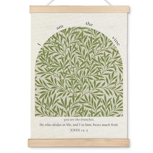 OHDCE Green Botanical Christian Wall Art Poster Hanger Frame, I Am the Vine Bible Verse Scripture Sage Green Canvas Wall Prints Artwork for Home Living Prayer Room Decor, 12x16 Inch - color: Green Botanical Christian