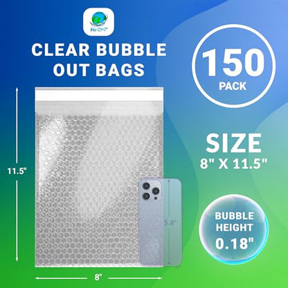 Shipping Bubble Bag, 8 x 11.5 Inches. 150 Pack Clear Bags for Packaging. Self Seal Bubble Pouches for Packing. Waterproof Polyethylene Storage Moving Bags. Packing Materials for Fragile Items - size: 8" x 11.5" / 150 Pack