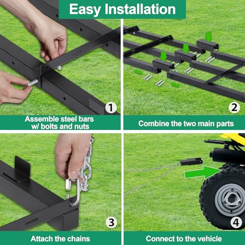 6 FT Drag Harrow Driveway Grader with 5 FT Chain | Tow Behind Lawn Rake for ATV, UTV, Tractor, Mower, Land Leveler for Gravel, Sand, Soil, Hay - size: 6 FT