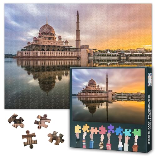 Jigsaw Puzzle 1000 Pieces for Adults Malaysia Mosque Canvas Painting Traditional Islamic Architecture Artwork Home Decor Large Puzzle Challenge 27.5x19.7 Inch - color: Artwork-12