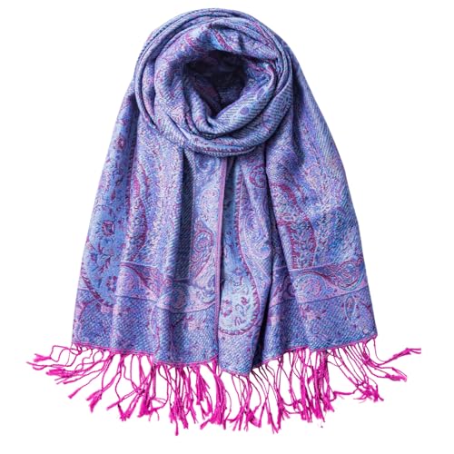 TUSHUSTY Pashmina Feel Shawls Wraps Rave Scarf for Women Soft Silky Reversible Men Scarves Hijab - color: Deep Purple Blue