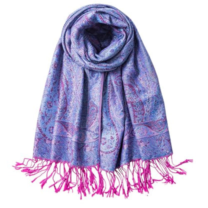 TUSHUSTY Pashmina Feel Shawls Wraps Rave Scarf for Women Soft Silky Reversible Men Scarves Hijab - color: Deep Purple Blue