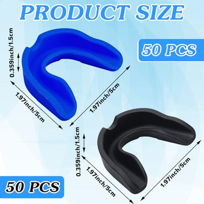 Frienda 50 Pcs Football Mouth Guards Bulk Youth Football Mouthpiece Sports Athletic Mouthguard Teeth Guard for Hockey Karate Basketball Boxing Lacrosse Rugby - color: Black,blue