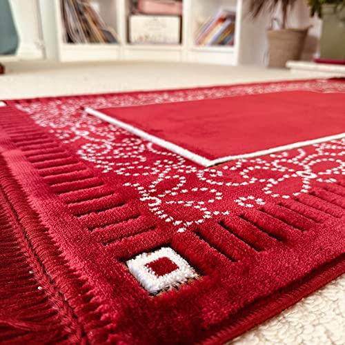 Mihrab Patterned Original Luxury Velvet Prayer Mat/Rug- 750g Weight | Made in Turkey (Burgundy) - color: Burgundy