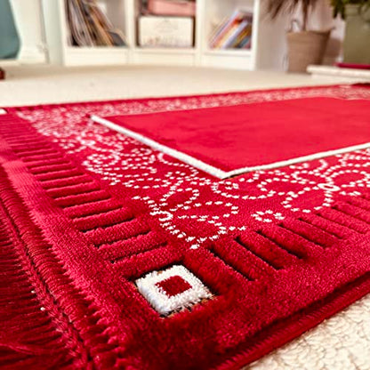 Mihrab Patterned Original Luxury Velvet Prayer Mat/Rug- 750g Weight | Made in Turkey (Burgundy) - color: Burgundy
