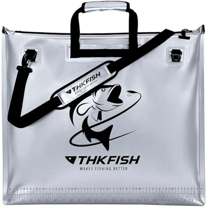 THKFISH Fish Tournament Weigh in Bag for Bass Fishing, Heavy Duty Insulated Live Fish Bag for Caught Fish with Waterproof Zipper and Mesh Liner, Leakproof,Puncture Resistant (Silver-25×23in) - color: Silver-25×23in