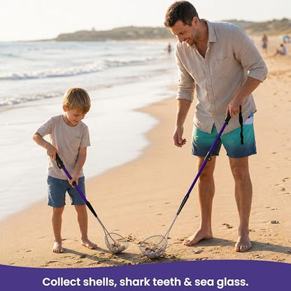VOS Sand Sifter 2-Pack | Adjustable Handle 21"–33" | Stainless Steel Beach Scoop for Seashells, Shark Teeth & Sea Glass | Lightweight Aluminium, Rust-Resistant – Blue - color: Blue