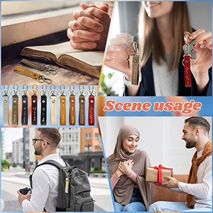 20 Pcs Christian Key Chain Leather Religious Keychain Inspirational Bible Key Chains Verse Quote Keychains Easter Day Gift - color: Multi Colors