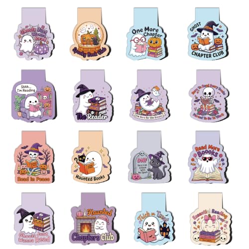 Wxiben Halloween Magnetic Bookmarks Gifts - 16 Pcs Spooky Ghost Magnet Book Markers Skull Pumpkin Bookmark Magnetic Page Clips for Book Lovers Holiday Women Men Reading School Office Supplies - color: Ghosts Halloween