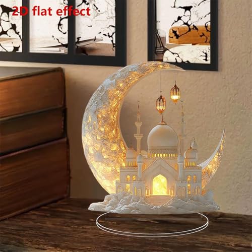 Ramadan Decorations Moon Lamp - 20×17.4cm Acrylic Ramadan Lights Decor for Table & Home, Enchanted Lunar Table Lamp, Ramadans Eid Gifts for Kids Lanterns, Eid Mubarak Decorations (D)