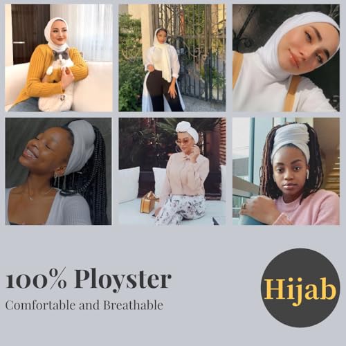 Harewom Muslim Hijab for Women Soft Stretch Headscarf Large Plain Turban Wrap Shawl Head Wrap for Everyday Wear - color: White Hijab Headscarf