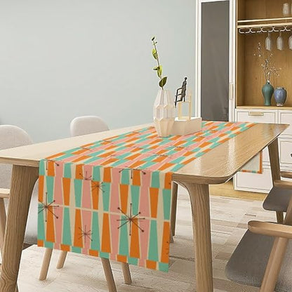 Mid Century Modern Table Runner,Abstract Aesthetic Geometric Mid Century Retro Modern Patterns Printed Linen Table Runner for Kitchen Dining Room Holiday 13x36 Inch - color: Mid Century-3, size: 13x36 Inch