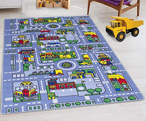 | City Map Area Rug in Gray Color | 8x10 in Length Bedroom Rug for Kids