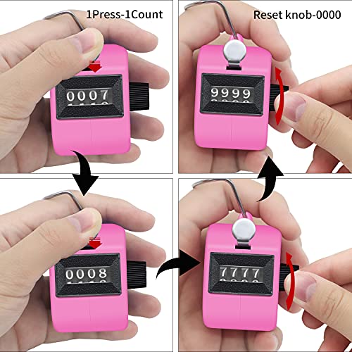 Eliamo 12 Pcs Hand Tally Counter 4-Digit Lap Counter Clicker, Manual Mechanical Handheld Pitch Click Counter with Finger Ring for School Golf & Knitting Row Croche - color: Pink