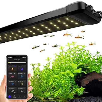 hygger 18W Smart Aquarium Light, Bluetooth LED Light with App Control, Full Spectrum Fish Tank Light with 24/7 Lighting Cycle, 5 Modes, Adjustable Timer, for 12"-18" Freshwater Planted Tank - size: 18W (for 12-18 inch Tank)
