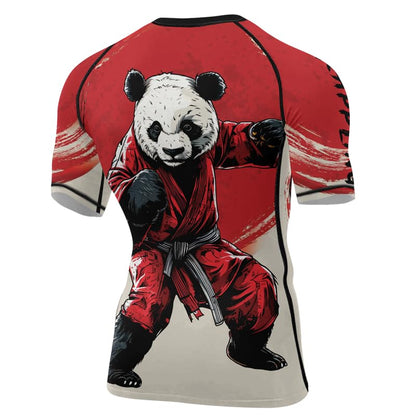 Panda Fighter Men's Short Sleeve Compression Rash Guard MMA Jiu Jitsu BJJ Grappling Base Layer Combat Shirt - color: V1, size: X-Small