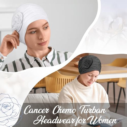 JenPen 4 Pcs Cotton Chemo Headwear for Women Turban Soft Cancer Head Scarf Hats Beanie Elastic Hair Wraps - color: Solid Color