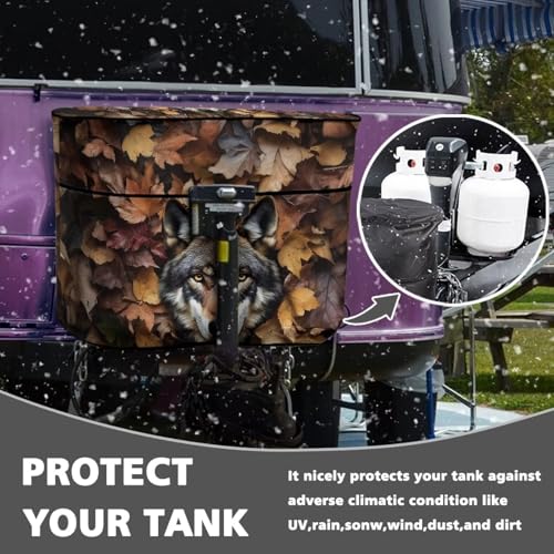 Leaves Wolf Camper Dual 20lb RV Propane Tank Cover Travel Trailer Propane Tank Cover Waterproof Heavy Duty Propane Gas Cylinder Cover Easy to Stall - color: Leaves Wolf Print, size: S(20LB)