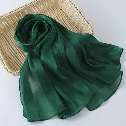 Women Premium Hijab Head Scarf Lightweight Shimmer Scarves Crepe Wedding Shawls and Wraps for Evening Dresses Shiny - color: Green 2 #