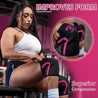 Beast Power Gear Neoprene Compression Knee Sleeves 7MM (Pair) Enhanced Knee Support in Squats Powerlifting Weightlifting and Wrestling – Unisex - color: Black/Pink, size: XX-Large